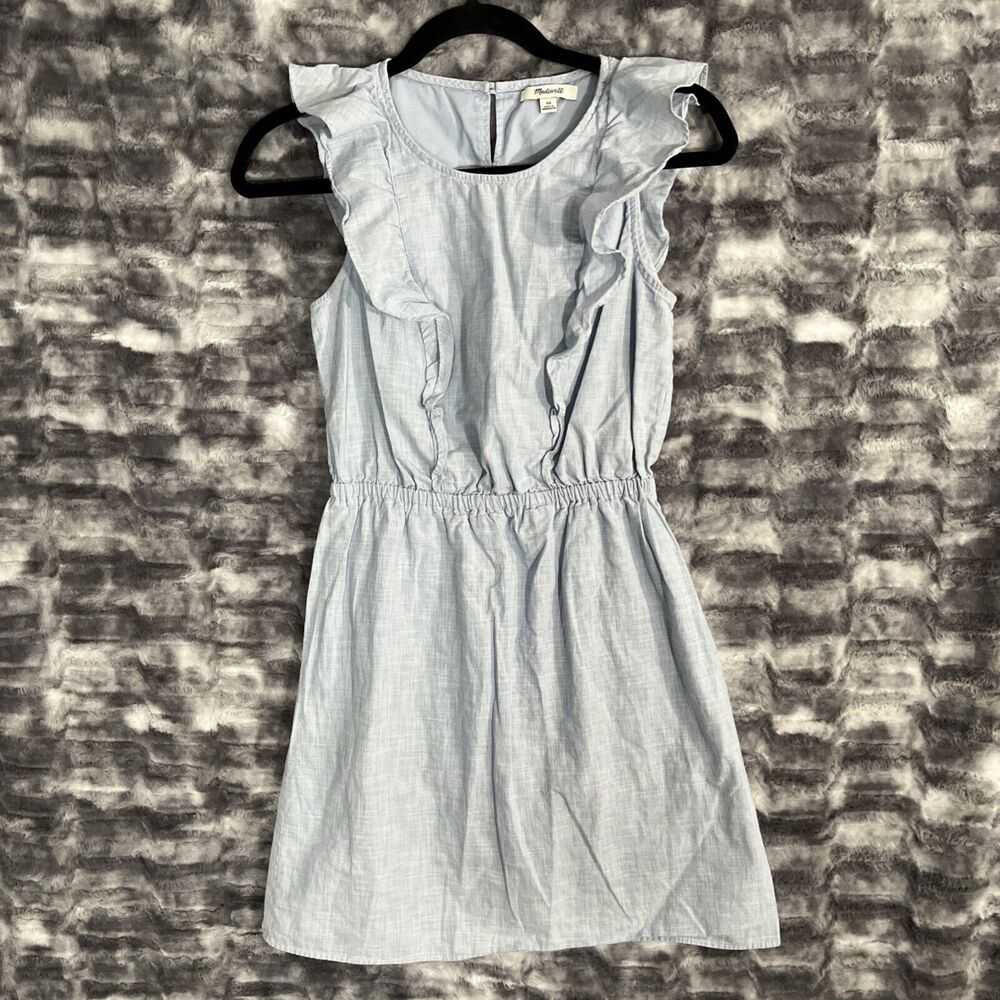 Madewell Dress Womens 00 Light Blue Bellflower Ruffle Coastal‎ Cottage Prairie